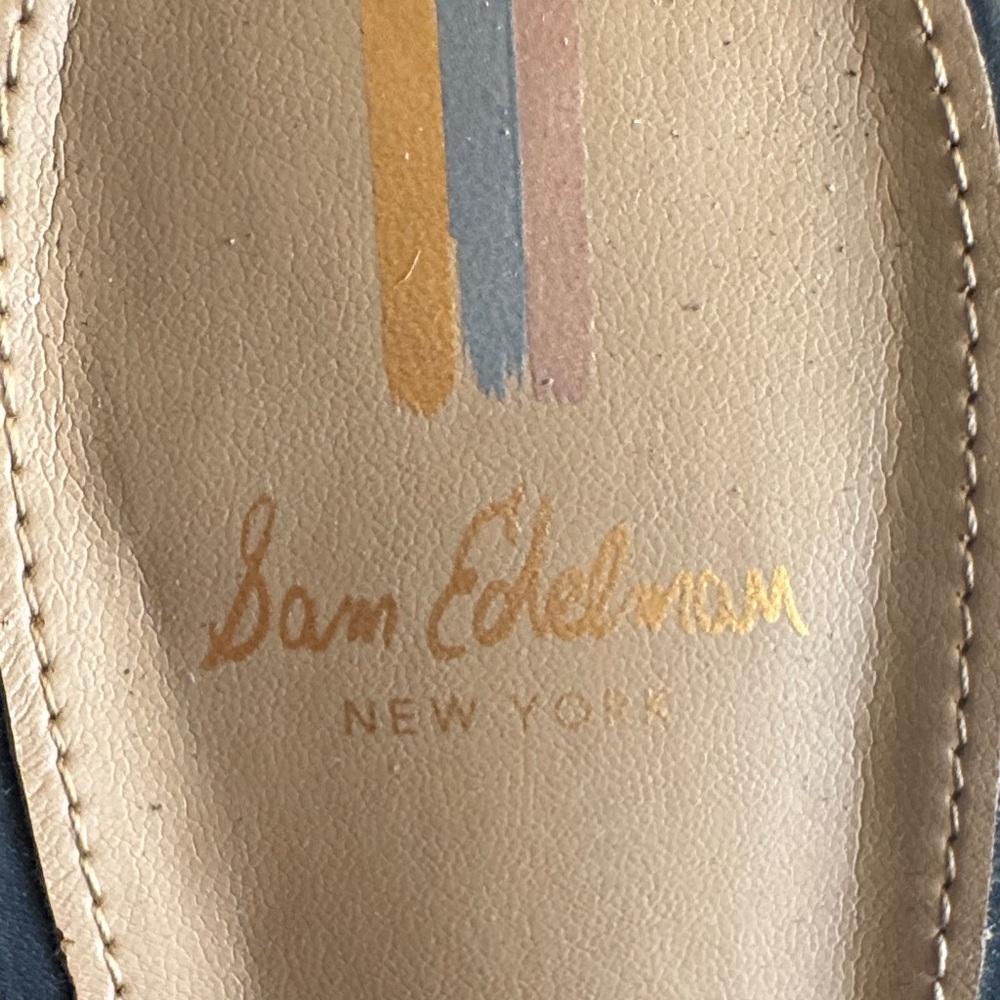 Sam Edelman black leather sling back pumps squared toe pleated heel size 8.5 - Picture 2 of 4